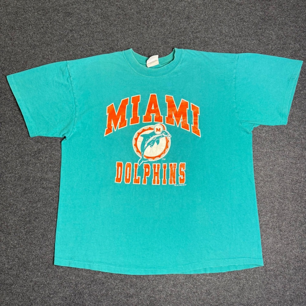 Vintage 1994 Miami Dolphins T-Shirt Mens XL Teal NFL Single Stitch Graphic
